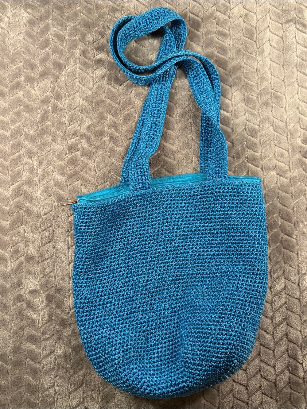 VGUC The Sak Handwoven Blue Crochet Shoulder Bag w/Front Zip Pocket - Picture 3 of 7